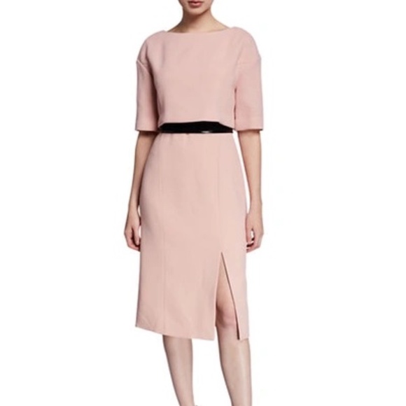 🏷️ NWT ATELIER CAITO FOR HERVE PIERRE 1/2-sleeve Bow-back Belted Cocktail Dress - Picture 1 of 13